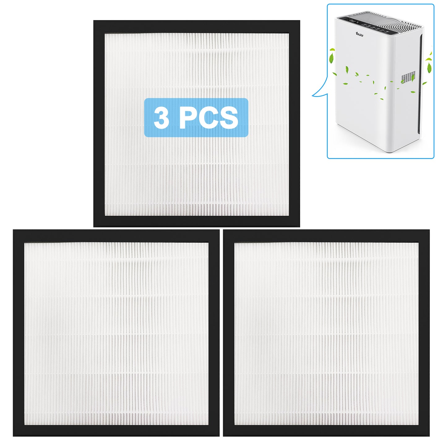 VEWIOR True HEPA Replacement Filter, H13 True HEPA Filter for A3 Air Cleaner Vewior