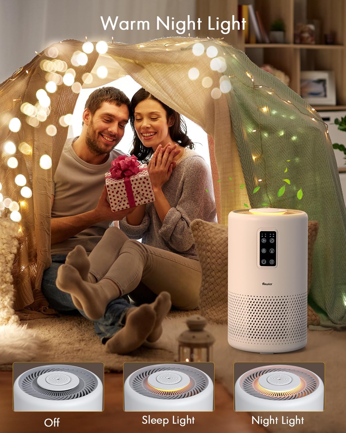 Air Purifiers for Home Large Room with Night Light up to 1076ft², VEWIOR H13 True HEPA Air Cleaner A2N Vewior